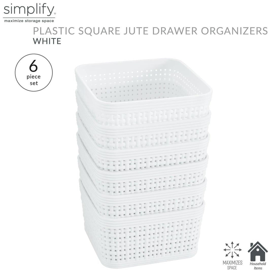 Simplify 6 Pack Plastic Organizing Storage Basket Set, White