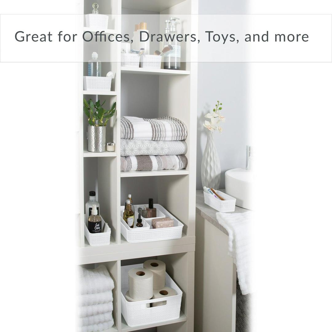 Simplify 6 Pack Plastic Organizing Storage Basket Set, White