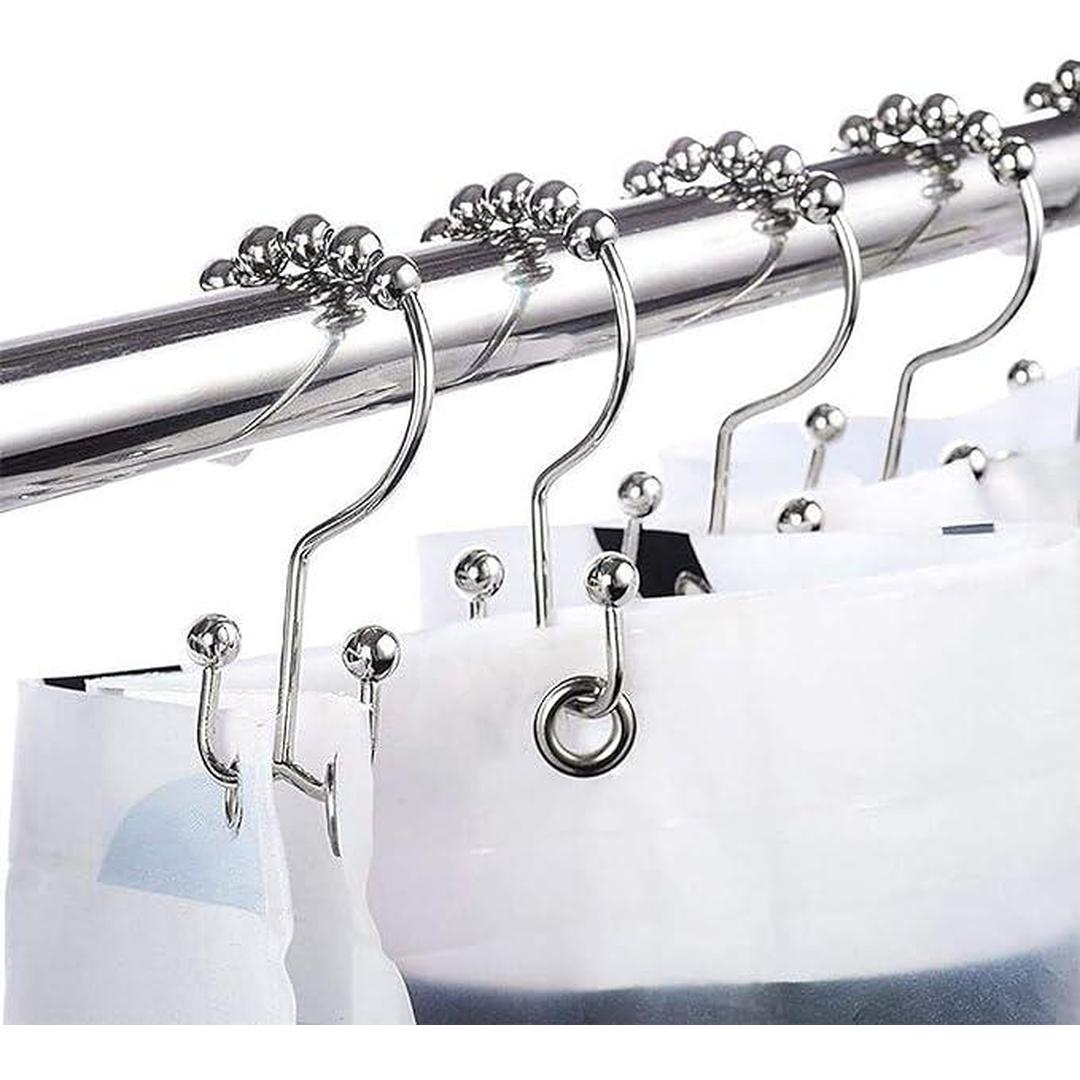 Set of 12 Chrome Double Roller Glide Shower Curtain Hooks Rings - Rust-Resistant Metal