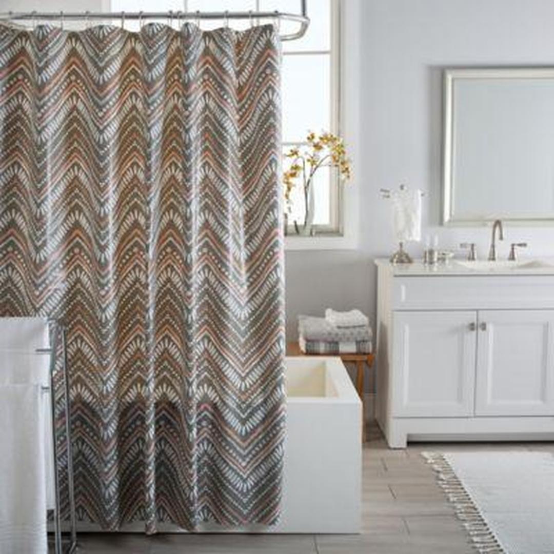 Bath Bliss Dotted Chevron Design PEVA Shower Curtain in Grey