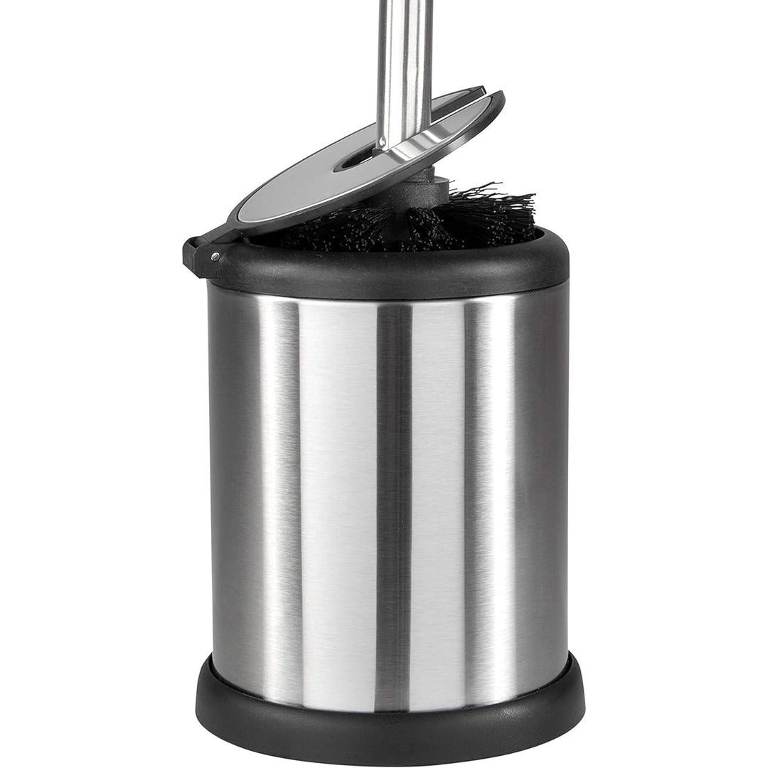 Bath Bliss Stainless Steel 2 Pack Self Closing Lid Toilet Brush and Holder, Finger Print Proof, Compact, Small Space, 6980-2PK, Silver