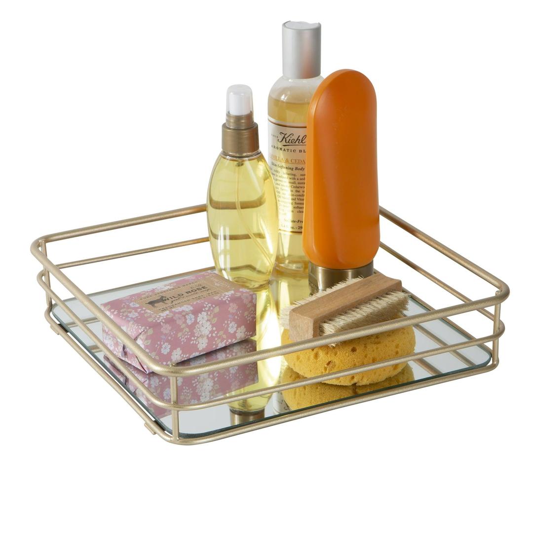 ELLE Home Square 10" x 10" Mirrored Bottom Vanity Tray, Satin Gold