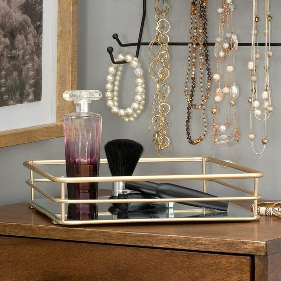 ELLE Home Square 10" x 10" Mirrored Bottom Vanity Tray, Satin Gold