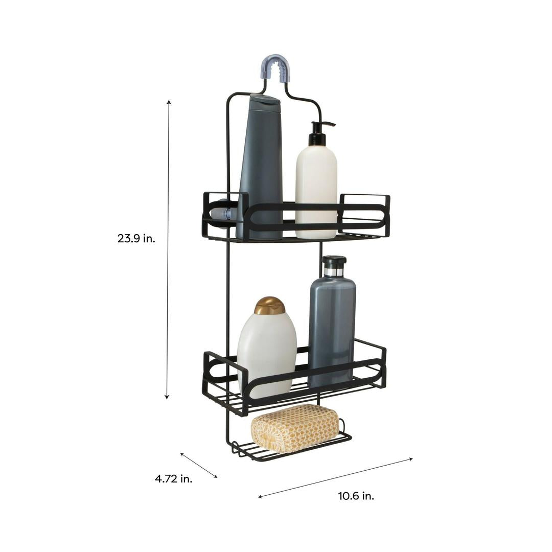 ELLE Home Noir 3 Shelf Steel Shower Caddy, Black