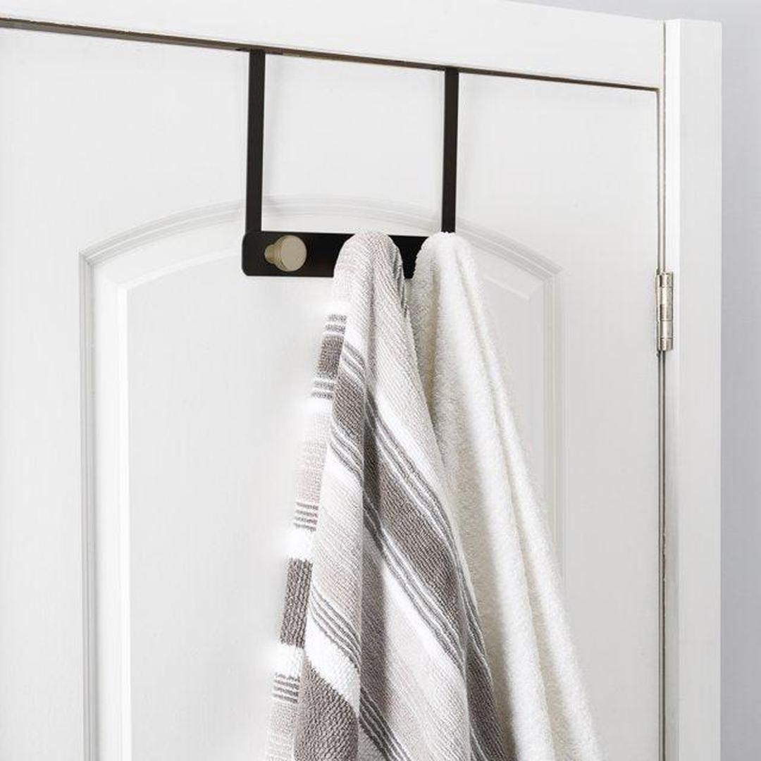 Elle Home Matte Black and Gold Over-the-Door Hook Rack with 3 Hooks