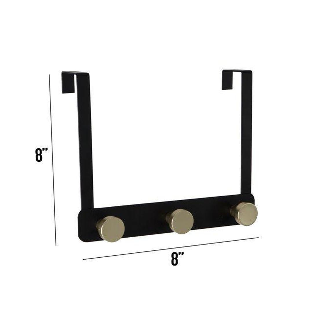 Elle Home Matte Black and Gold Over-the-Door Hook Rack with 3 Hooks