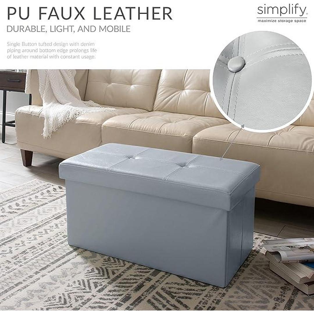 Simplify Faux Leather Double Folding Storage Ottoman (Grey)