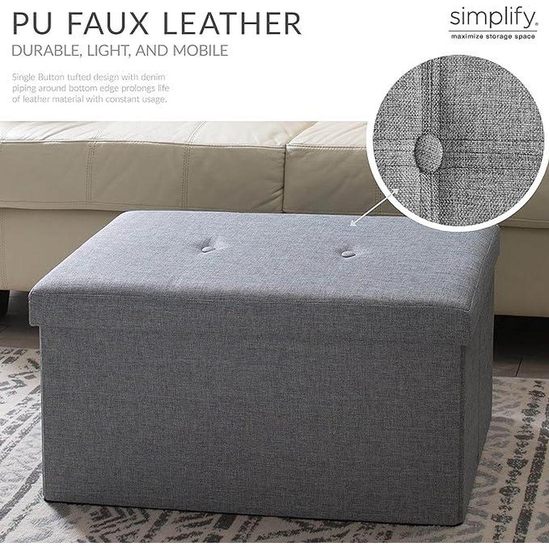 Simplify Faux Linen Double Folding Storage Ottoman (Grey)