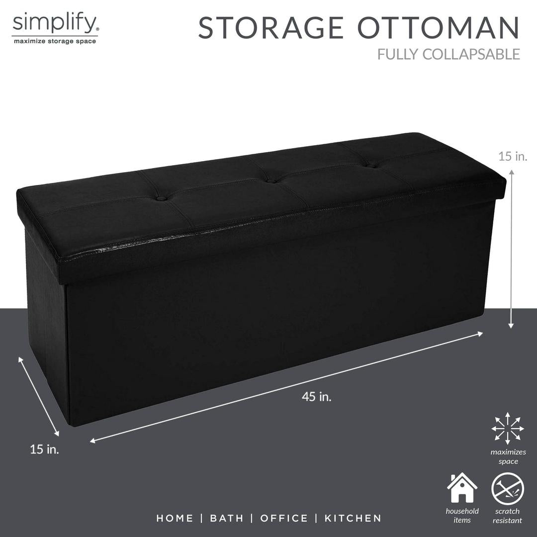 Simplify Faux Leather Triple Folding Storage Ottoman in Black
