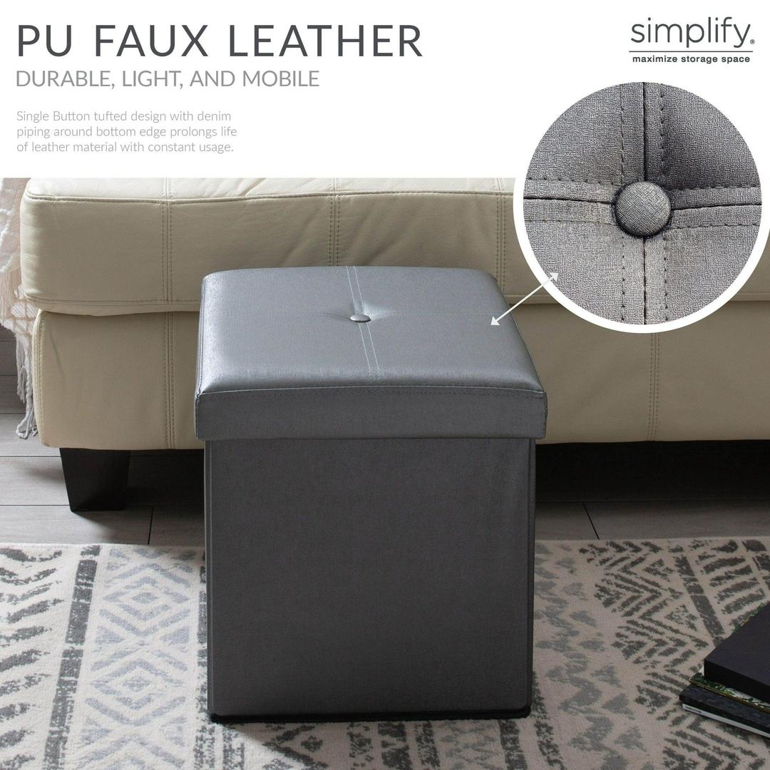 Simplify Metallic Pewter Single Foldable Ottoman - 15" X 15" X 15"