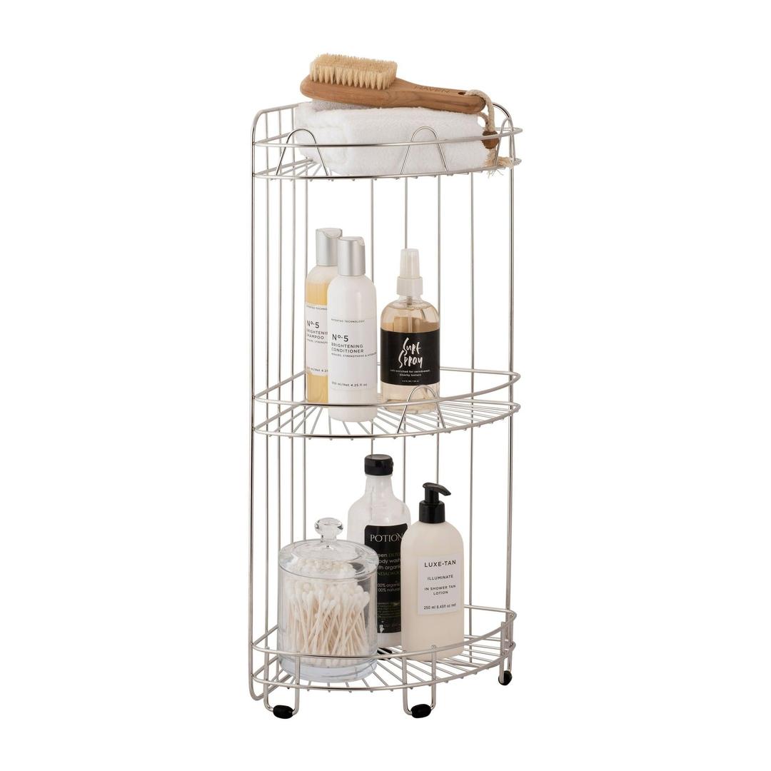 Organize It All 3-Tier Corner Spa Stainless Steel Shower Caddy, Silver and Black