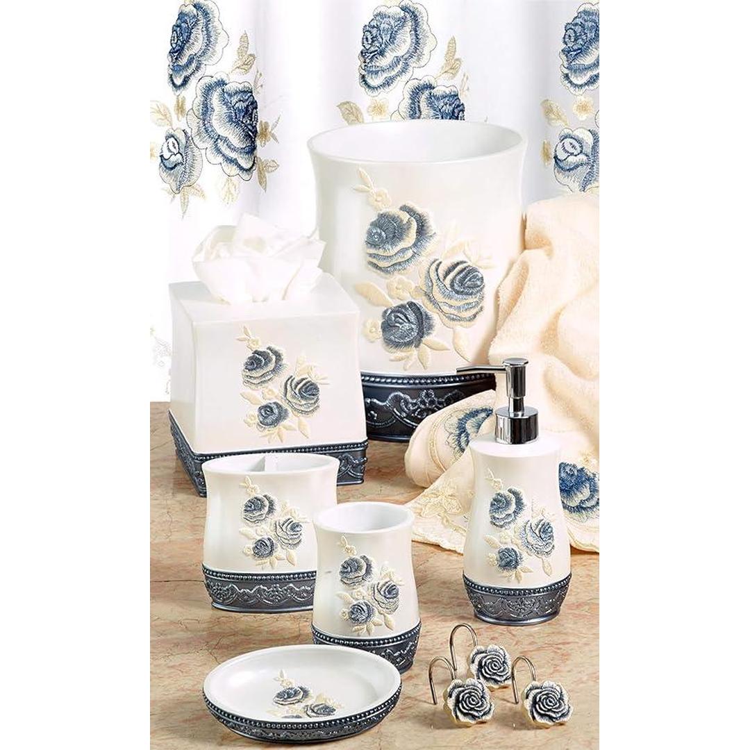 Popular Bath Blossom Rose Window Curtain, Blue