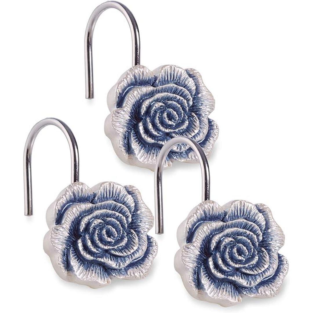 Popular Bath Blossom Rose Shower Hooks, Blue