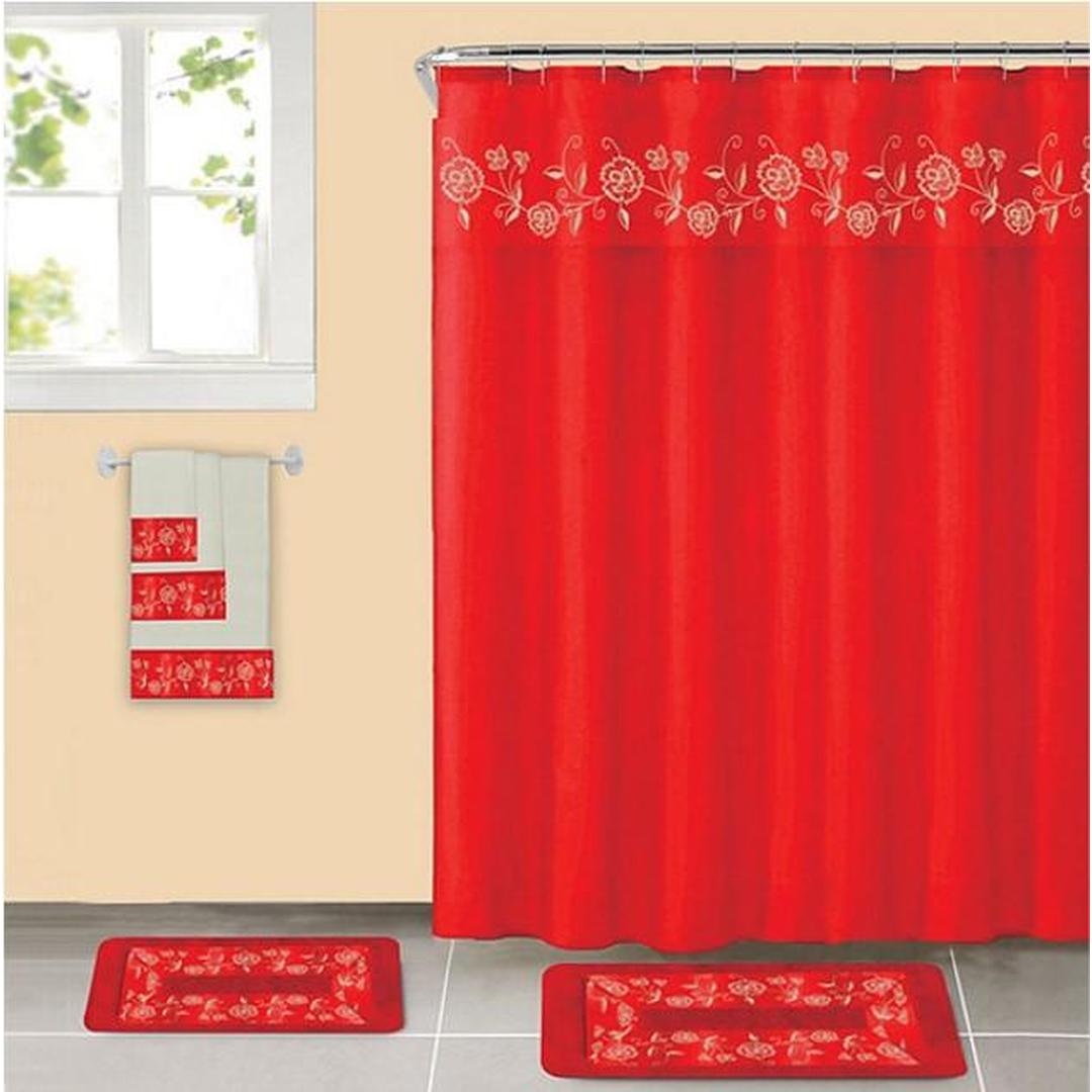 Popular Bath Vera 18-Piece Shower Curtain Set in Red