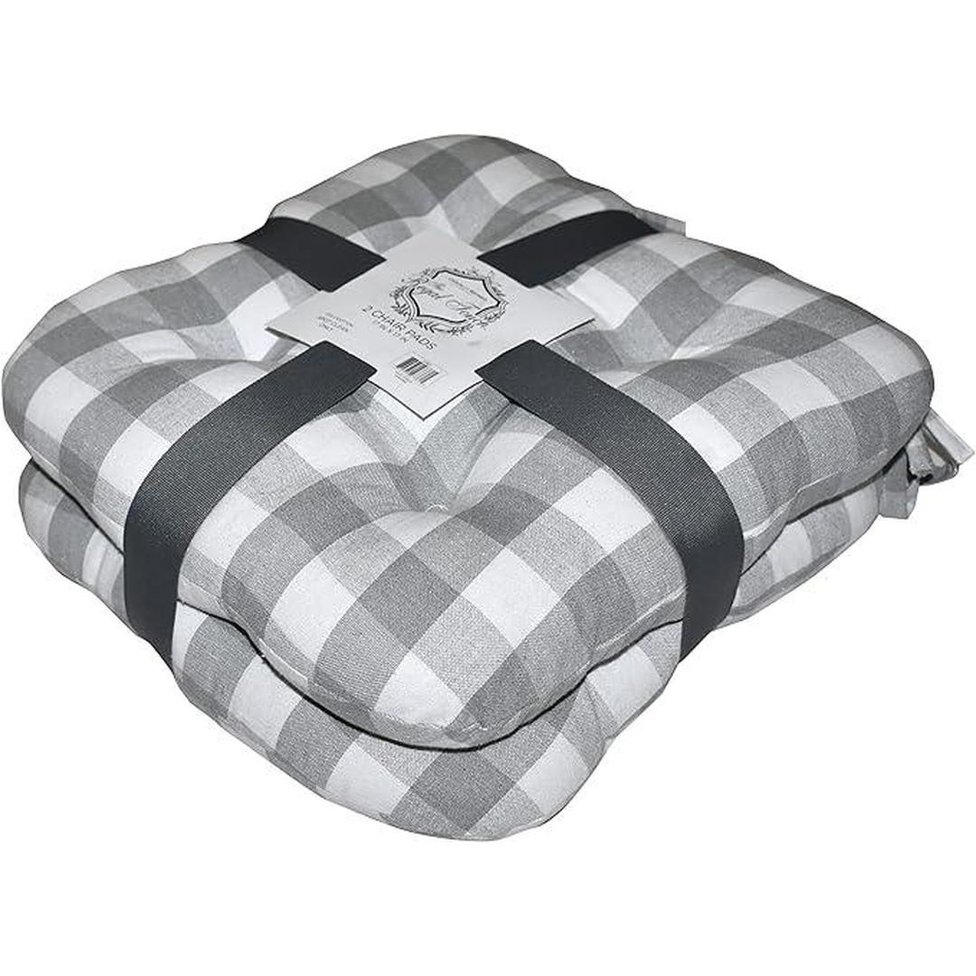 Popular Home Seat Cushion Pad, 2 Count (Pack of 1), Buffalo Plaid Grey