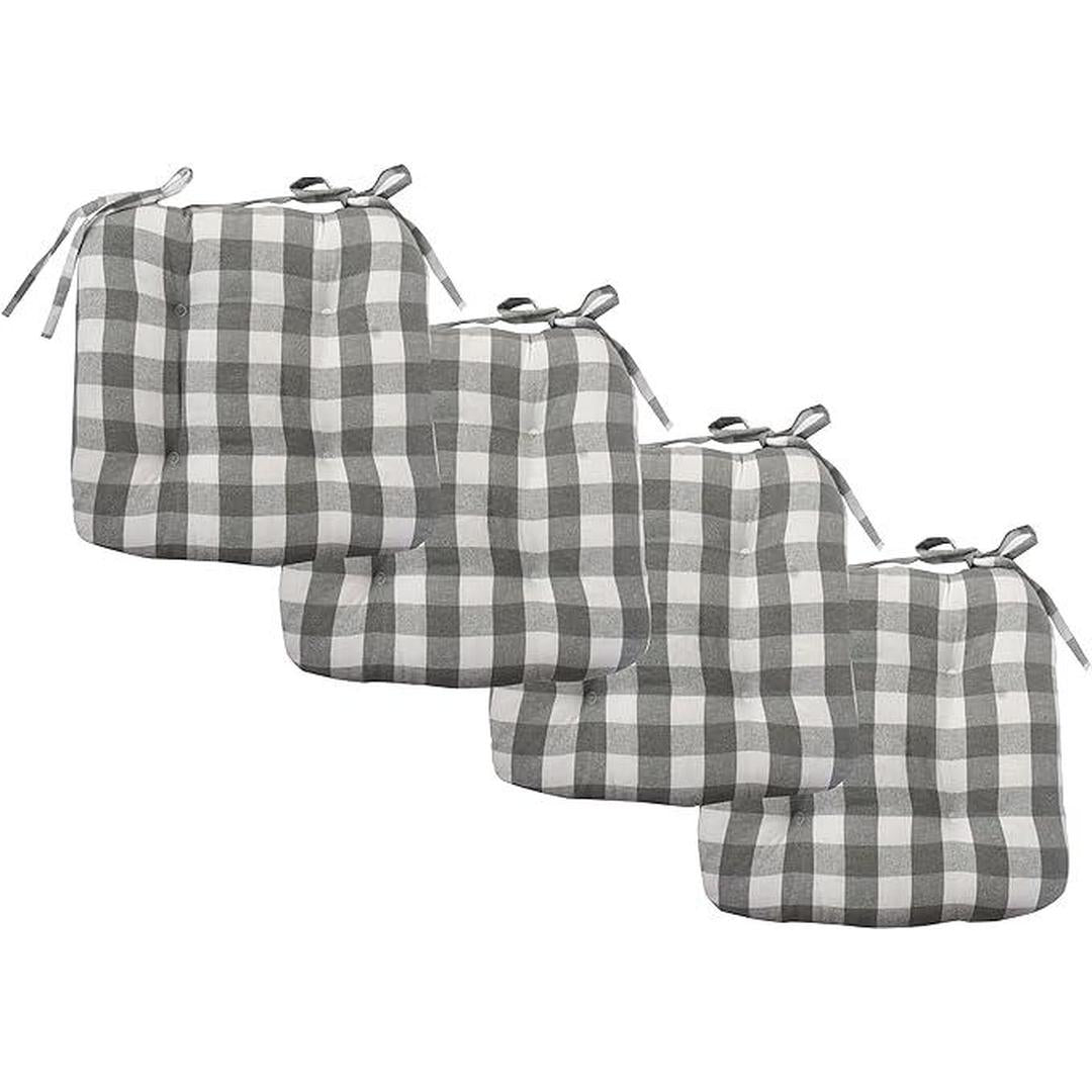 Popular Home Seat Cushion Pad, 2 Count (Pack of 1), Buffalo Plaid Grey