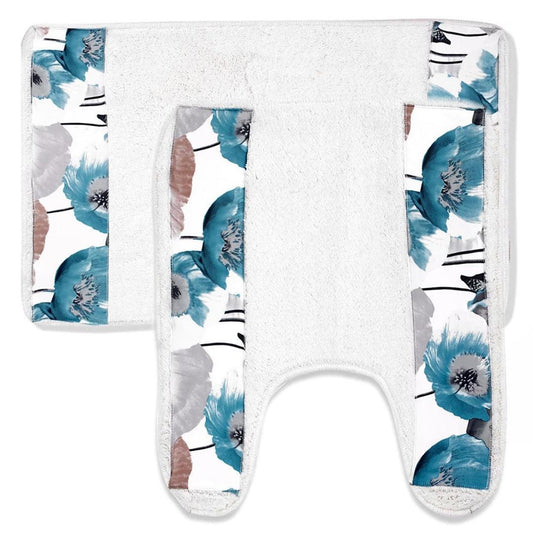 2PC Popular Bath Poppy Fields, Bath Rug, Aqua