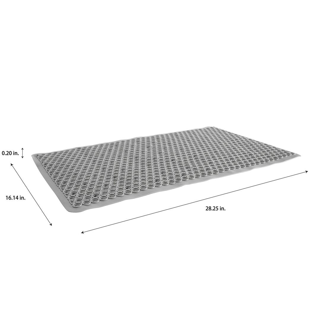 Grey Bath Mat with Drain Holes and Skid-Resistant Suction Cups