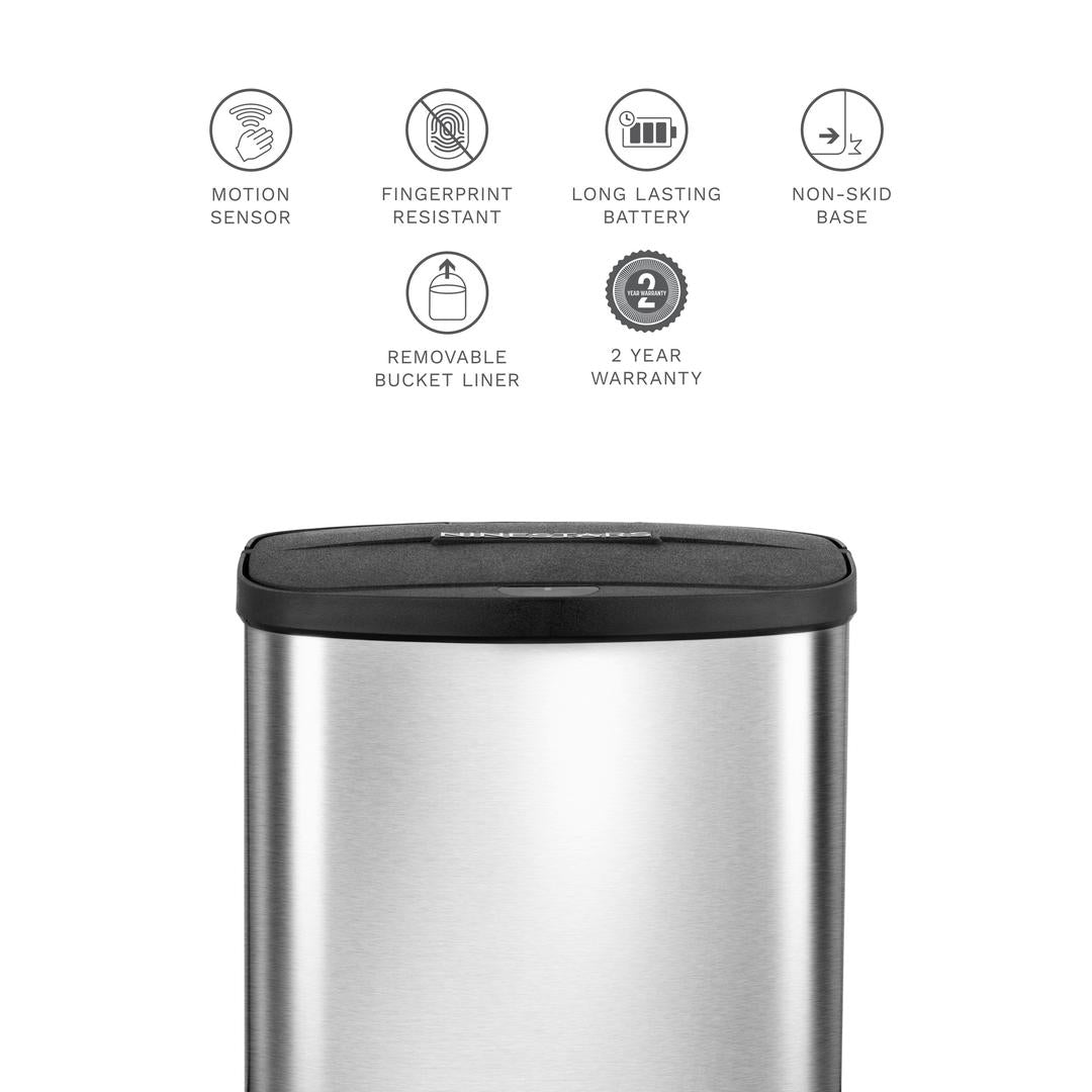 Nine Stars Motion Sensor Rectangular Trash Can, Fingerprint-Resistant Stainless Steel, 2.1 Gallon