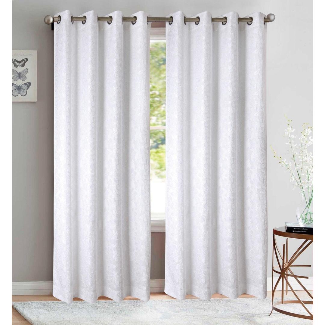 Jolene White Floral Jacquard Grommet Panel - 54x84 Inches