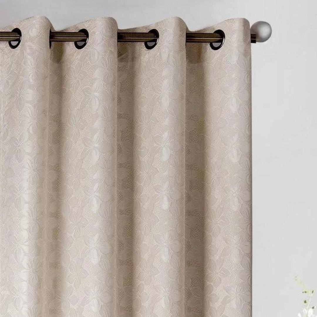 Jolene Beige Floral Jacquard Grommet Panel - 54x84 Inches