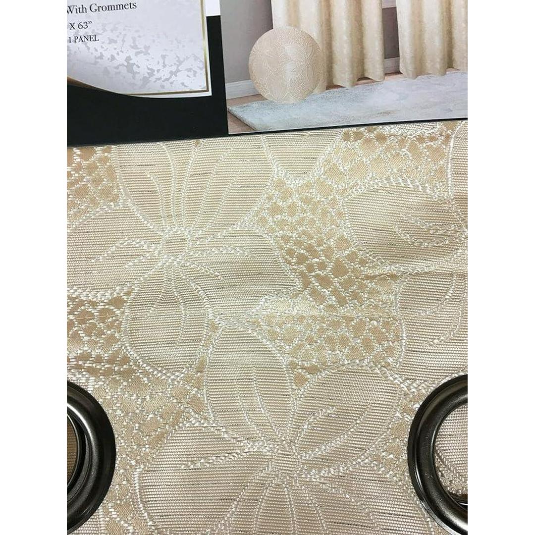 Jolene Beige Floral Jacquard Grommet Panel - 54x84 Inches