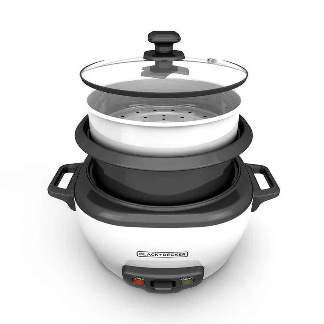 BLACK+DECKER 6-Cup Rice Cooker with Steaming Basket, White, RC506