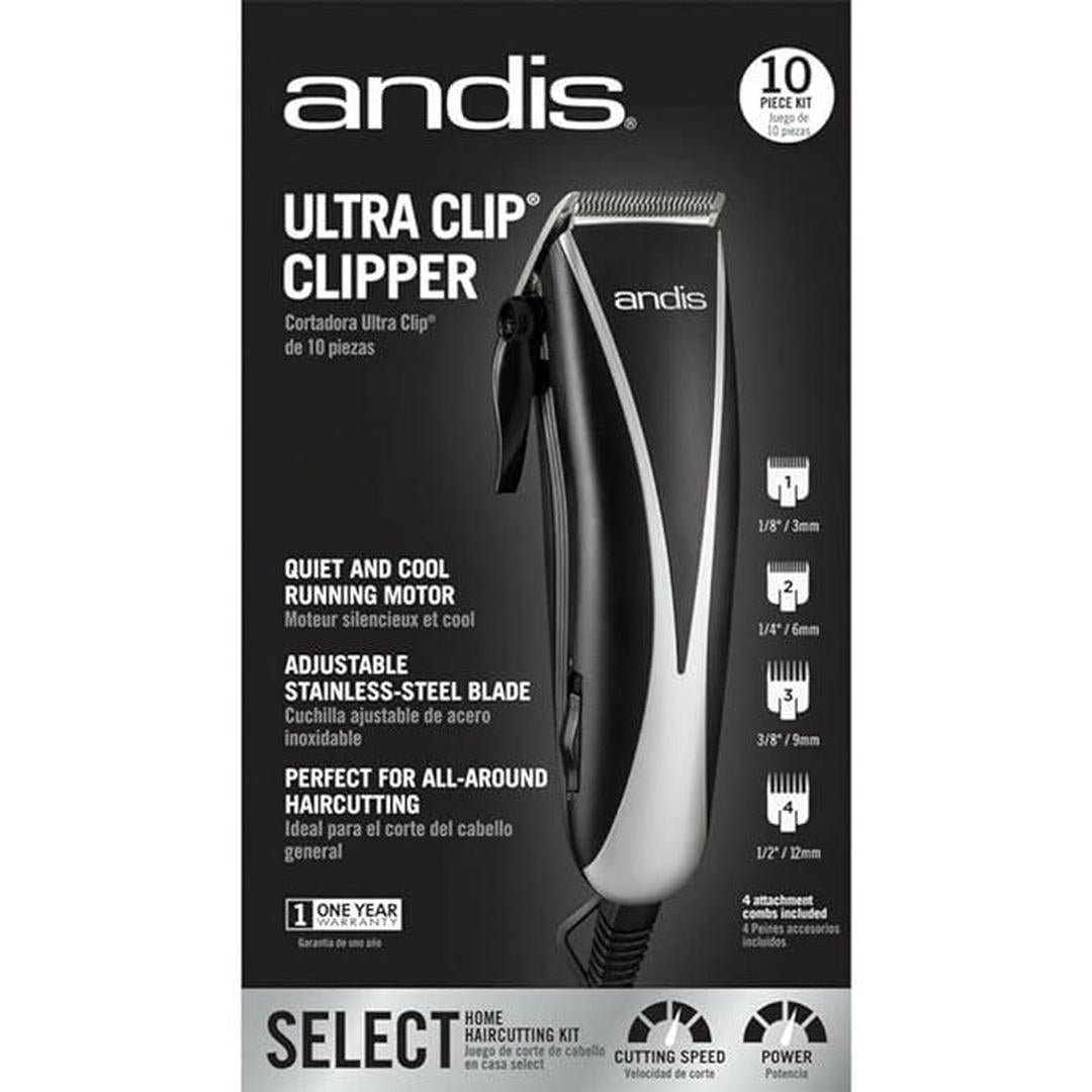 Andis Ultra Clip Adjustable Blade 10-Piece Home Haircut Kit, Black