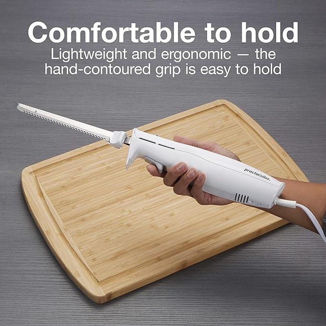 Proctor Silex 74311Y Cuchillo eléctrico de doble navaja de sierra de acero inoxidable, navajas de 18 cm, alámbrico, Blanco.