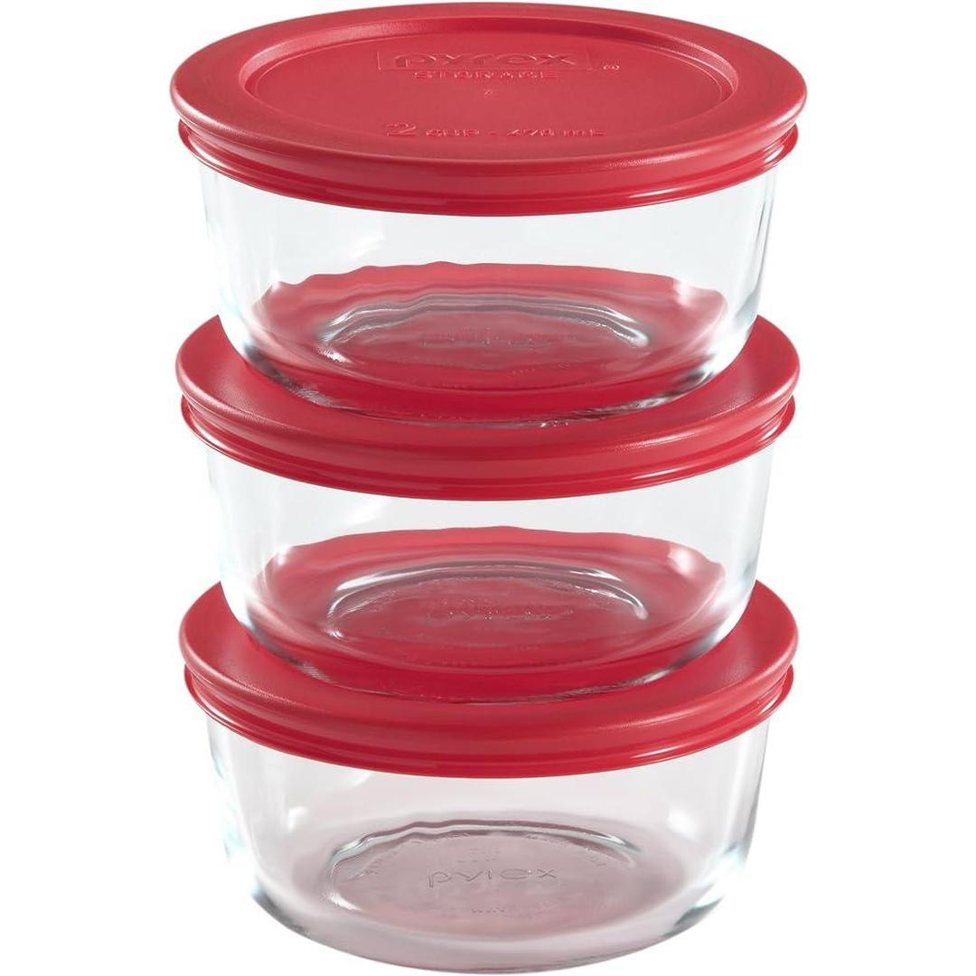 Pyrex 2-Cup Glass Food Storage Set with Lids Fine 6-Piece Clear