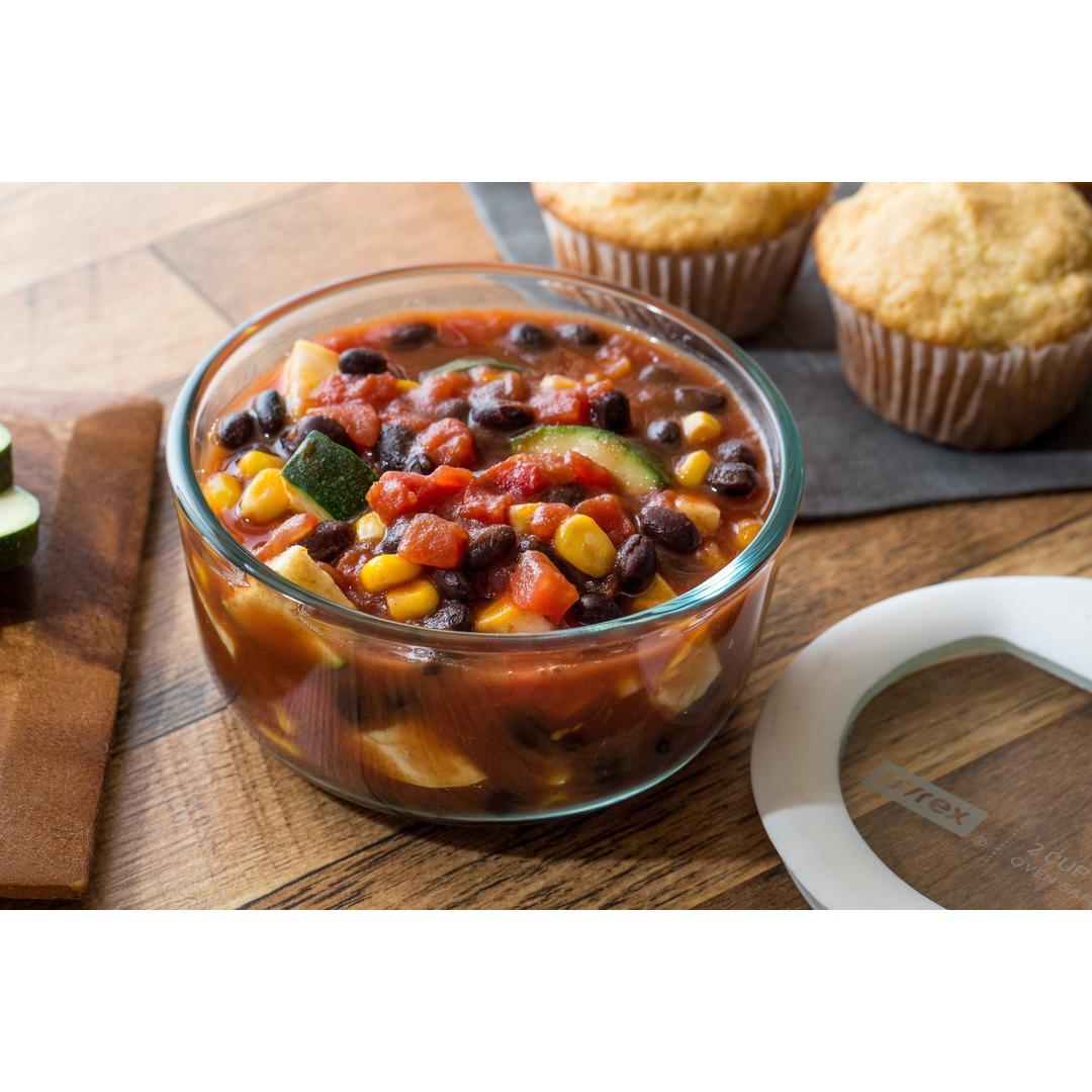 Pyrex 6017399 Simply Store 2-Cup Round Glass Food Storage Dish, Copper, Clear/Blue