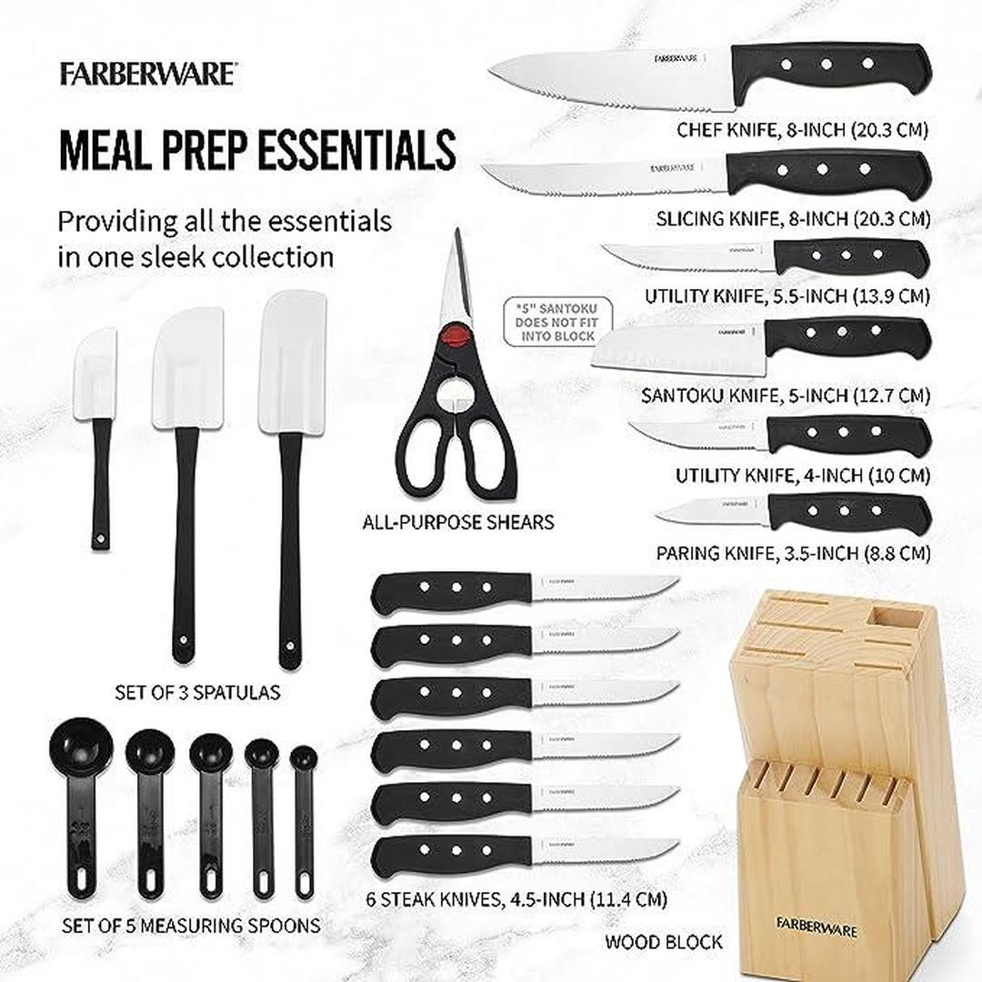 Farberware 22-Piece Never Needs Sharpening Triple Rivet High-Carbon Stainless Steel Knife