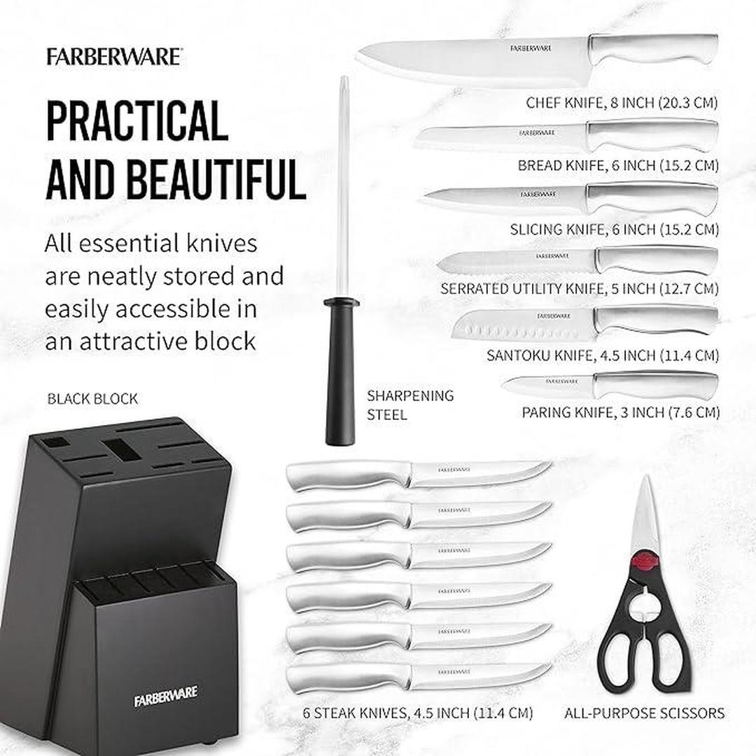 Farberware 5152497 15-Piece High-Carbon Stamped Stainless Steel