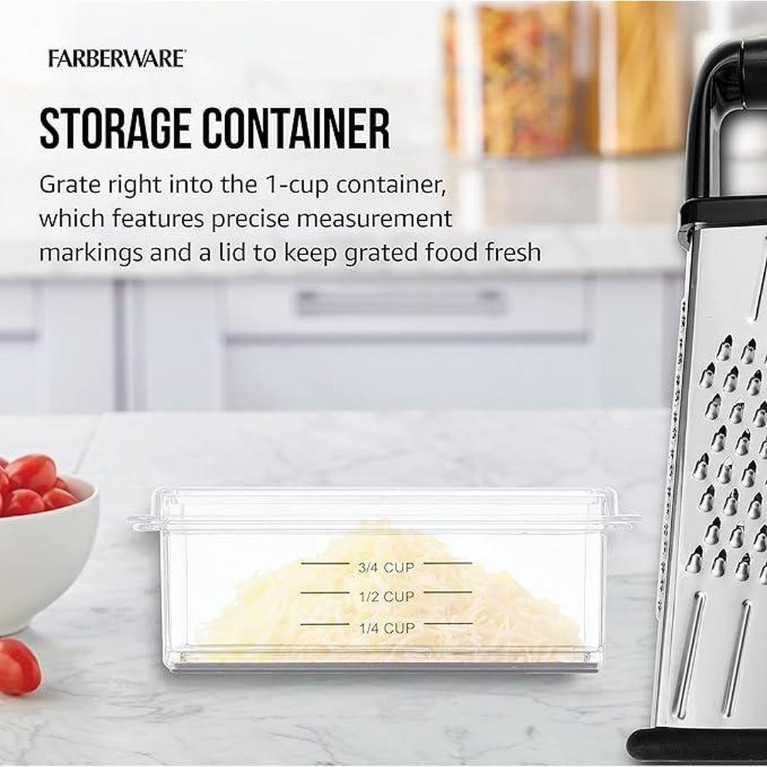 Farberware 4-Sided Stainless Steel Box Grater with Detachable Storage Container