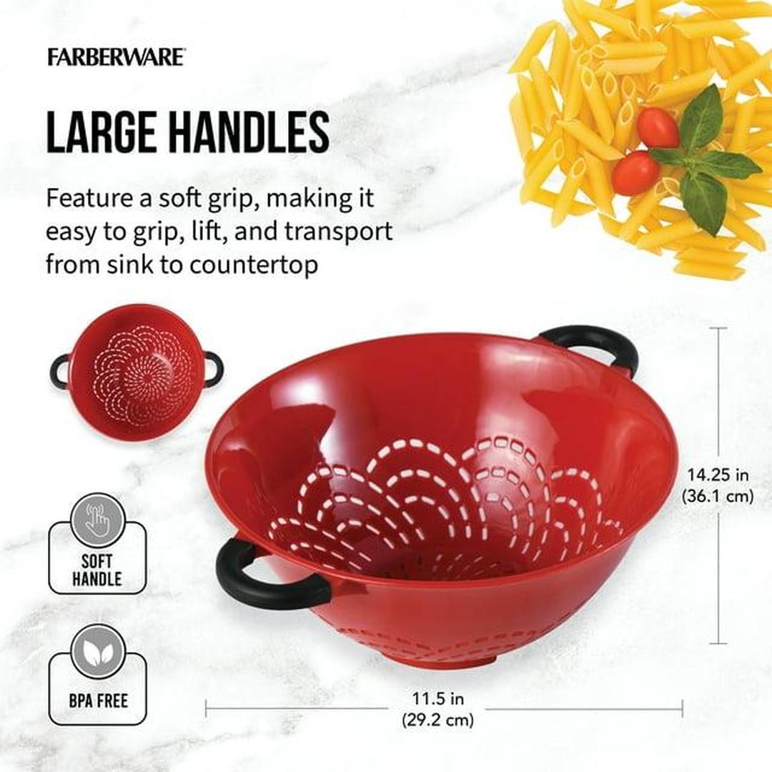 Farberware 5-Quart Soft Grips Colander, Red, 1-Piece
