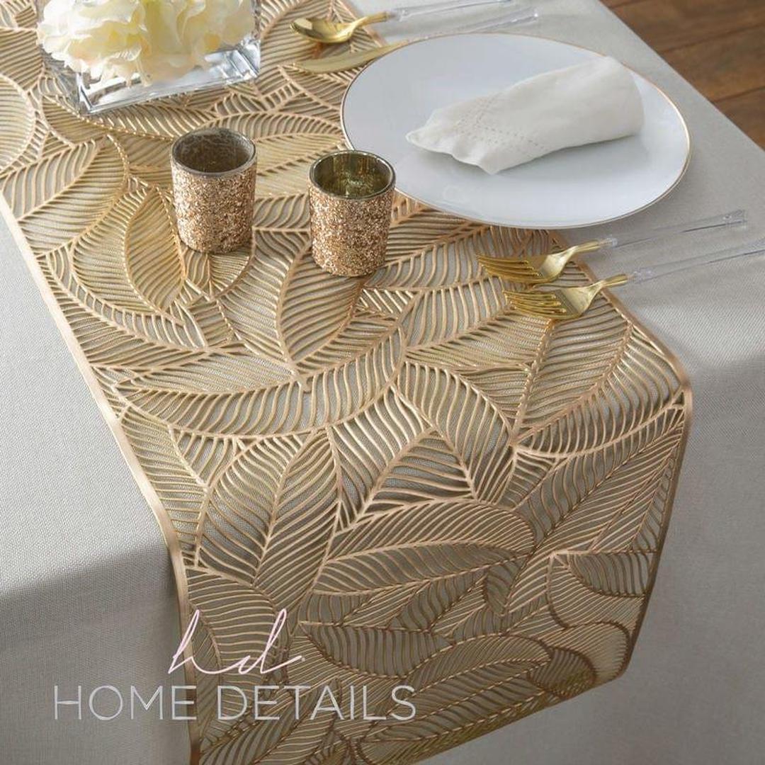 Laser Cut Rope Shape Table Runner- Gold 14x60 inch