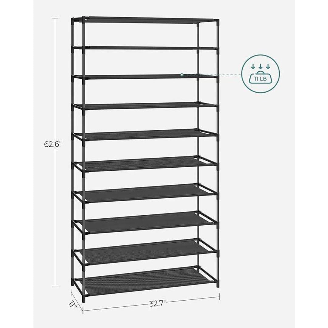 SONGMICS Shoe Rack | 10 Tier Shoe Shelf, Shoe Storage Organizer | Black