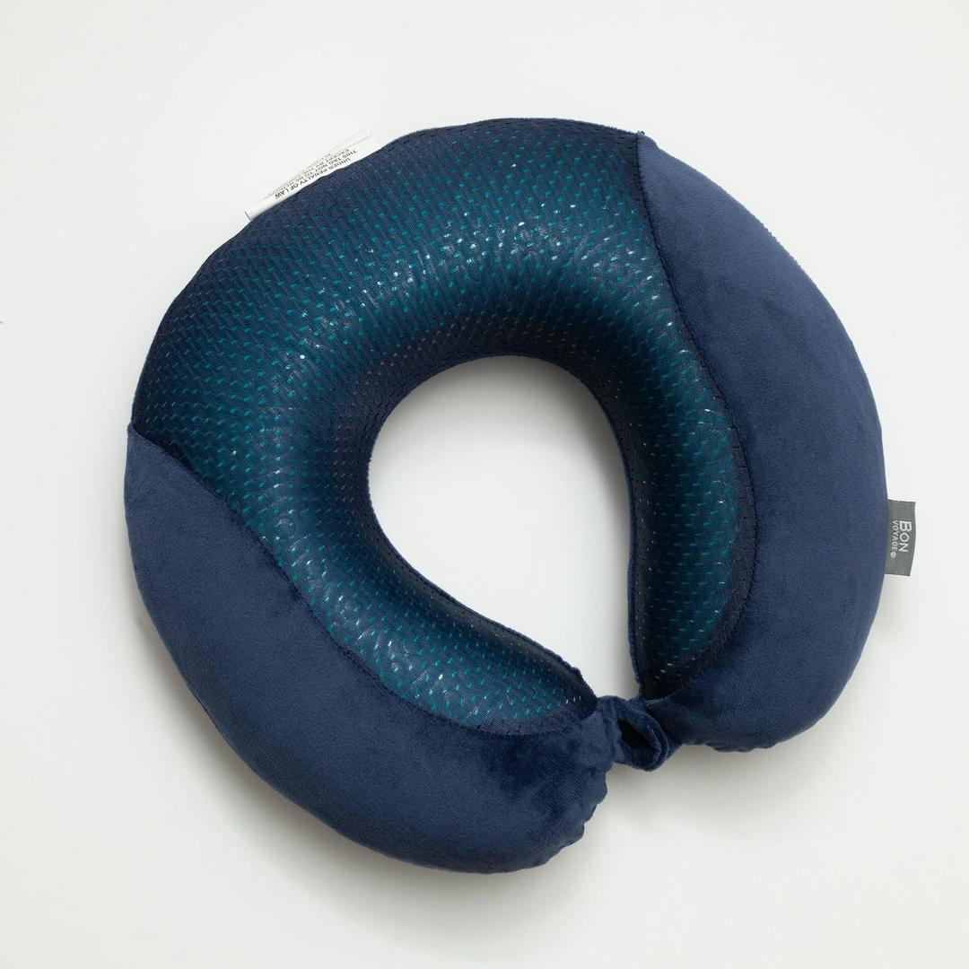Bon Voyage® Navy Blue Cooling Gel Memory Foam Travel Neck Pillow with Snap Button