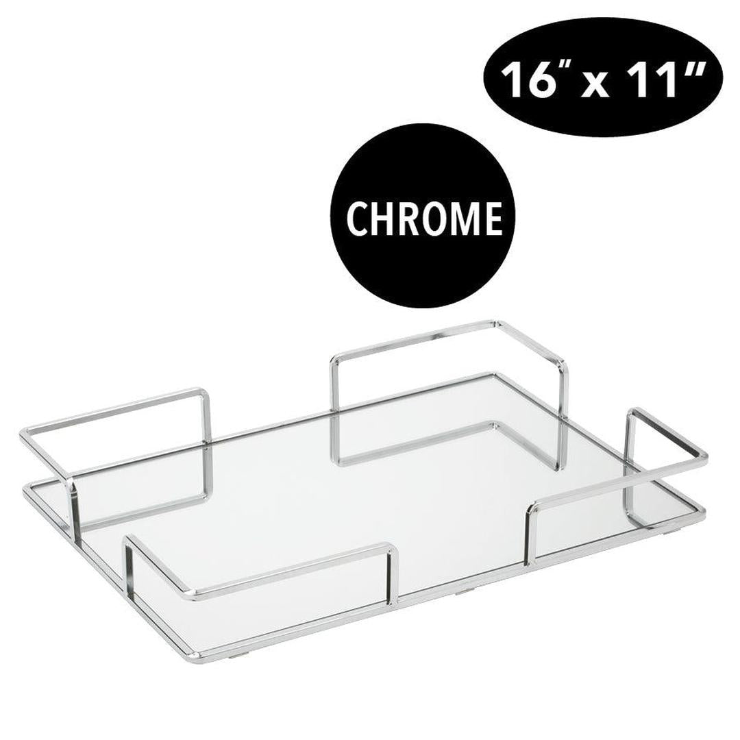 Home Details Modern Rectangular 7" x 14" Vanity Mirror Tray Makeup Organizer, Chrome