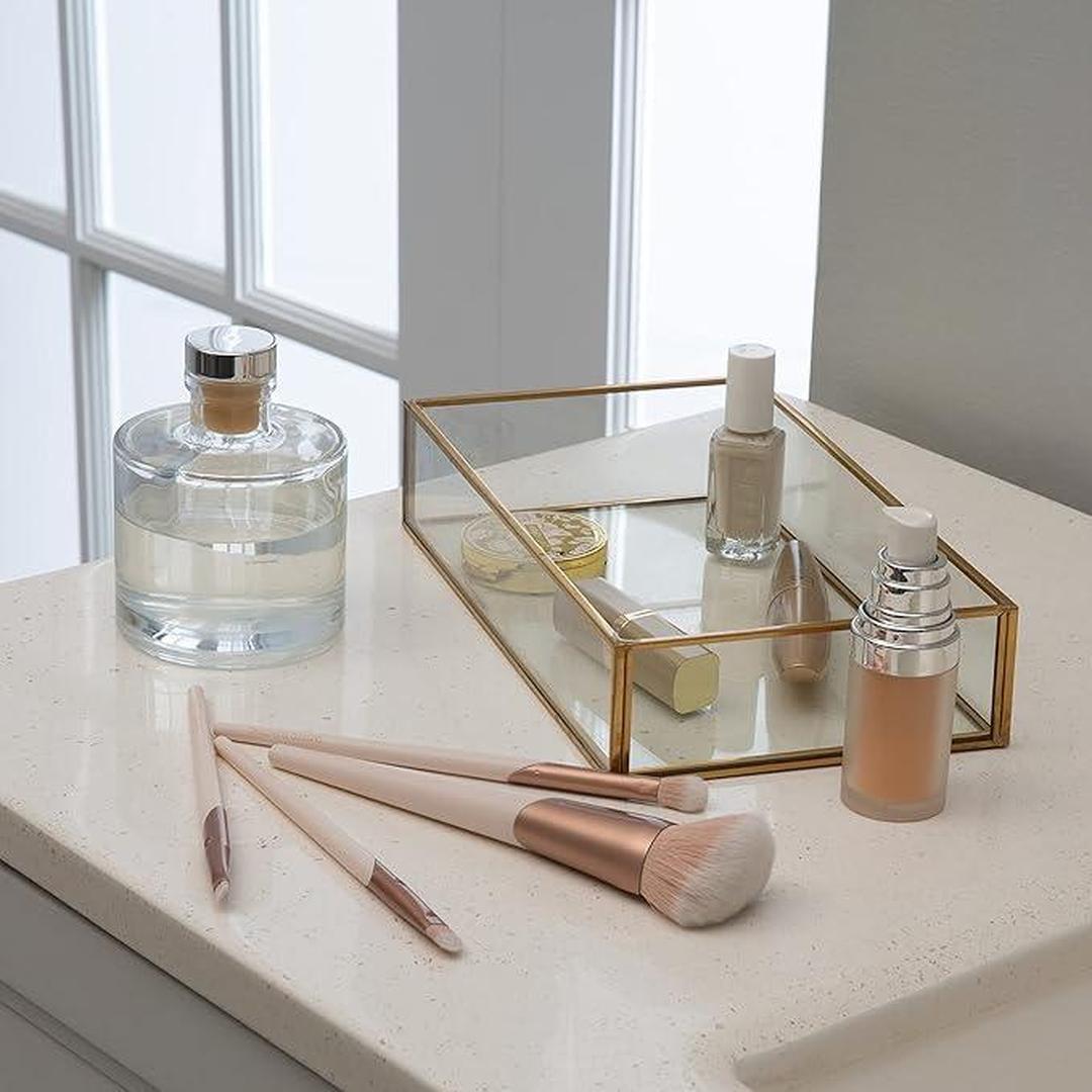 Rectangular Glass Keepsake Tray – Stylish Jewelry Organizer in Gold Finish (9.5" x 5.5")