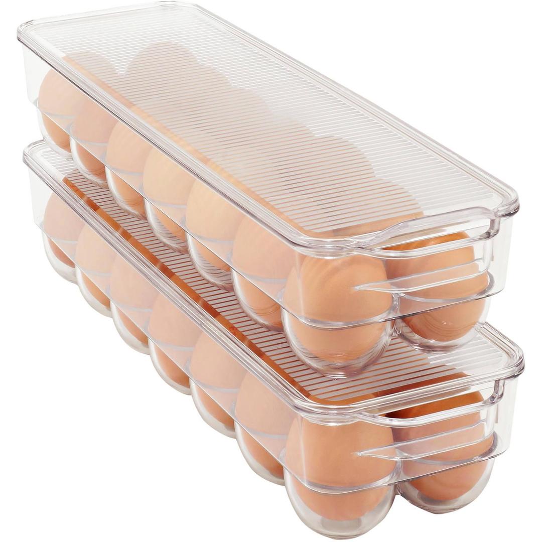 Refrigerator Egg Container - 14-Egg Holder with Lid, Handle, and Storage Tray