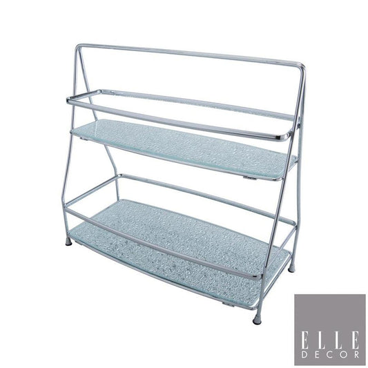 ELLE Home 2 Tier Rectangular Hammered Mirror Vanity Tray Tower, Chrome