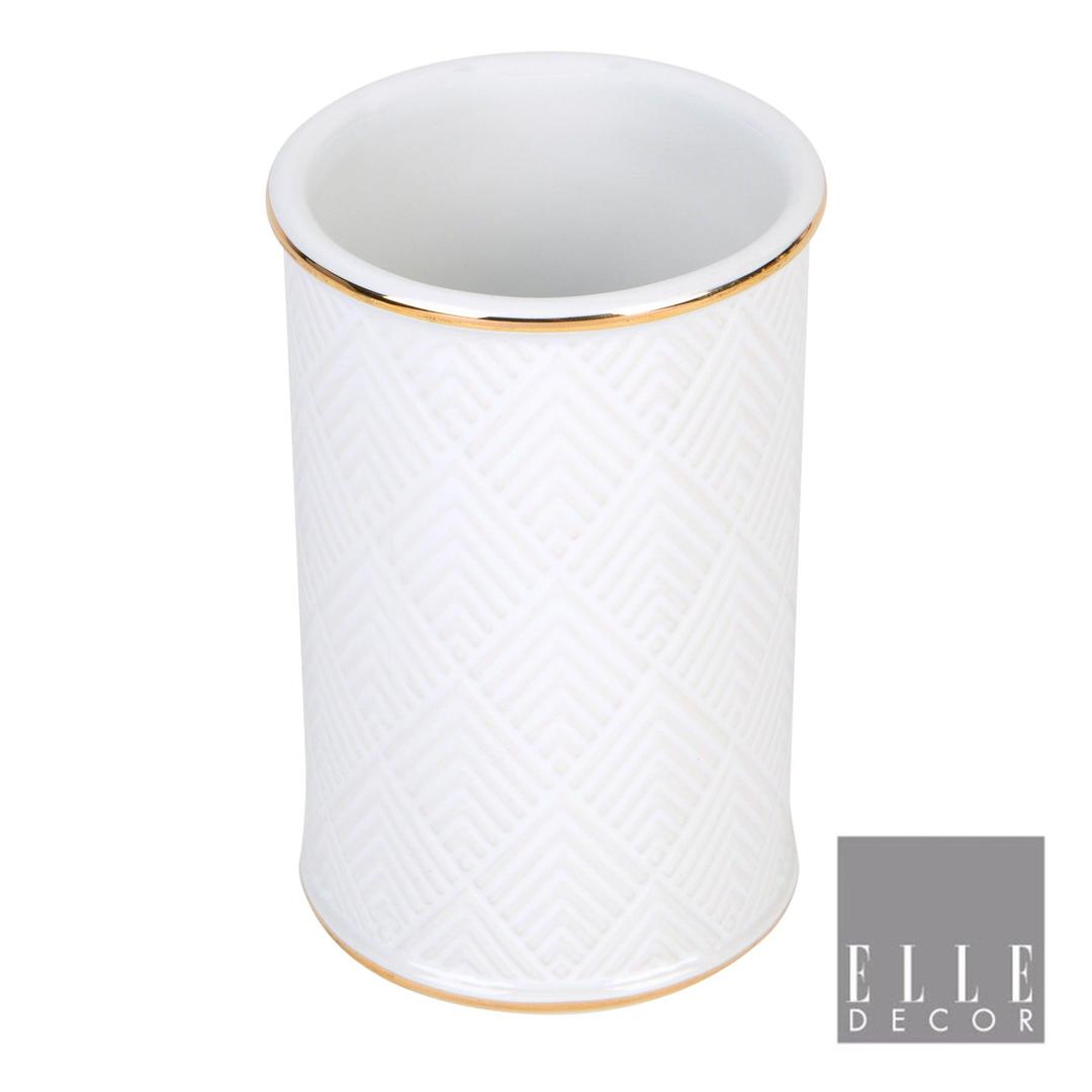 Elle Decor Embossed Ceramic Tumbler in White/gold