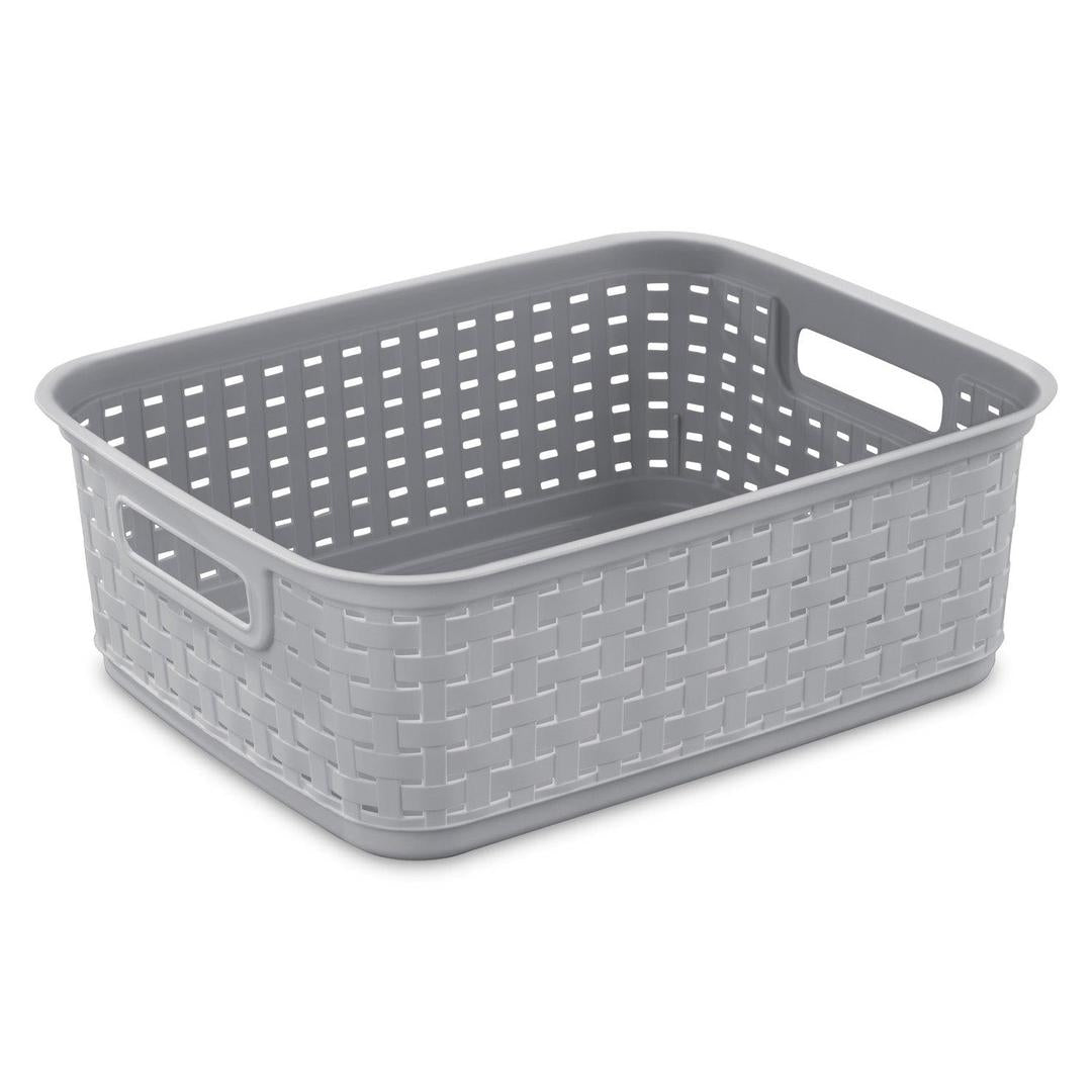 Sterilite Short Plastic Weave Storage Basket, Bin Organization for Countertops