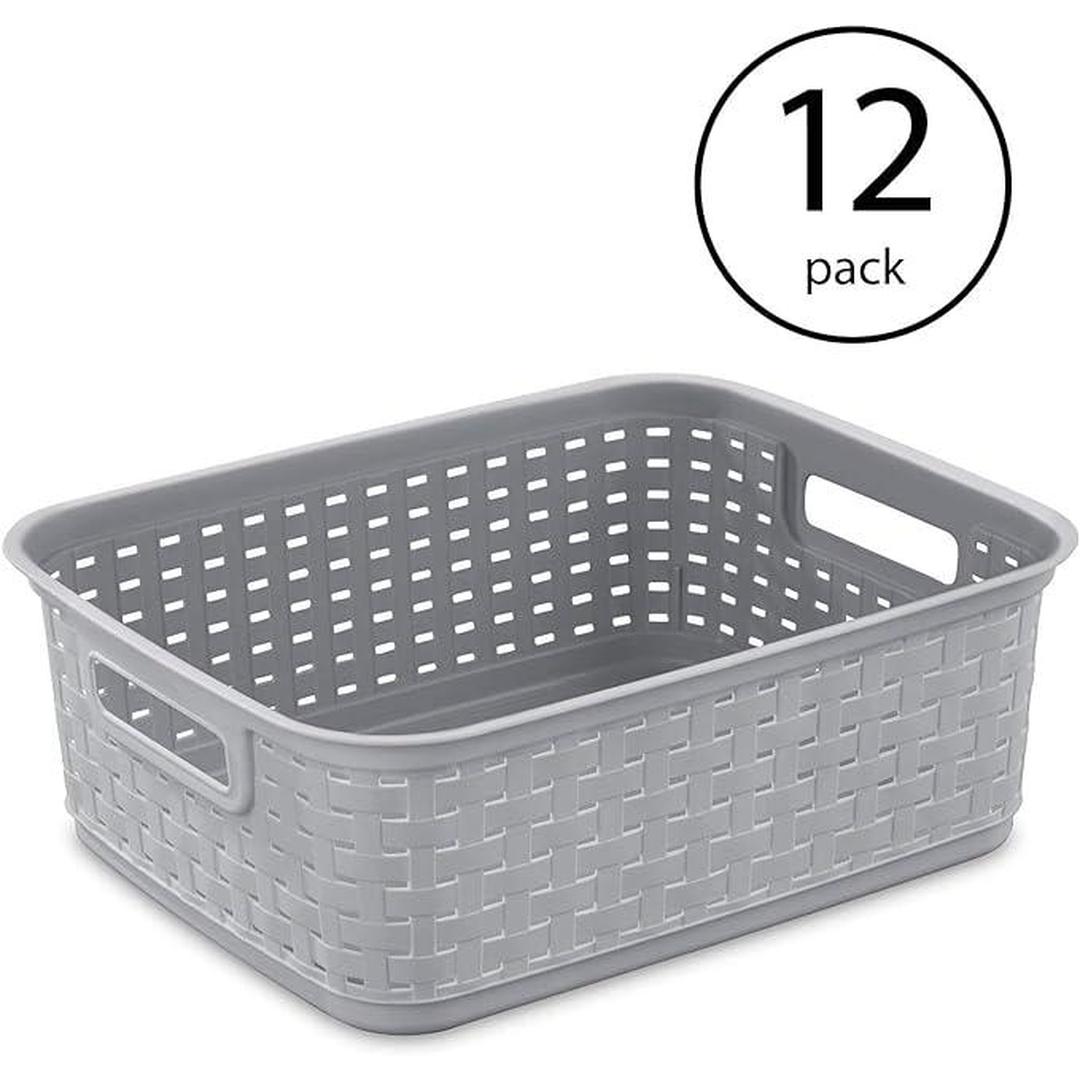 Sterilite Short Plastic Weave Storage Basket, Bin Organization for Countertops