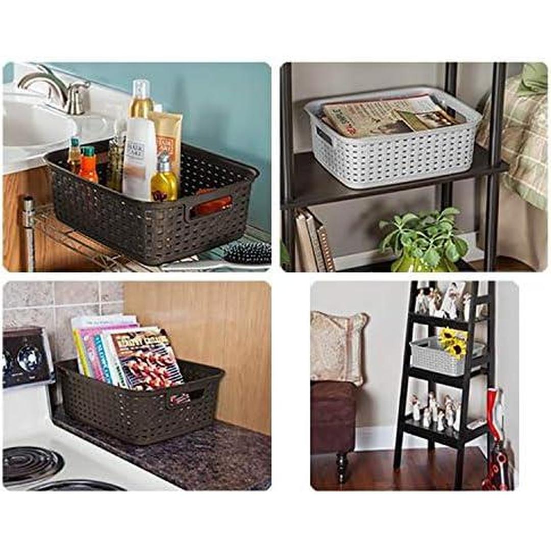 Sterilite Short Plastic Weave Storage Basket, Bin Organization for Countertops