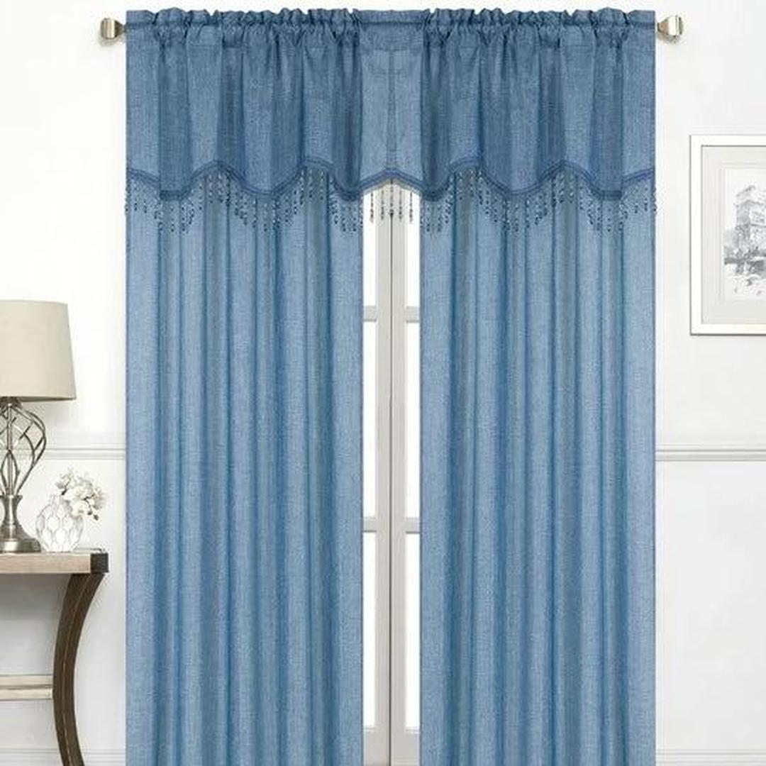 Gina Metallic Jacquard Rod Pocket Valance — Blue