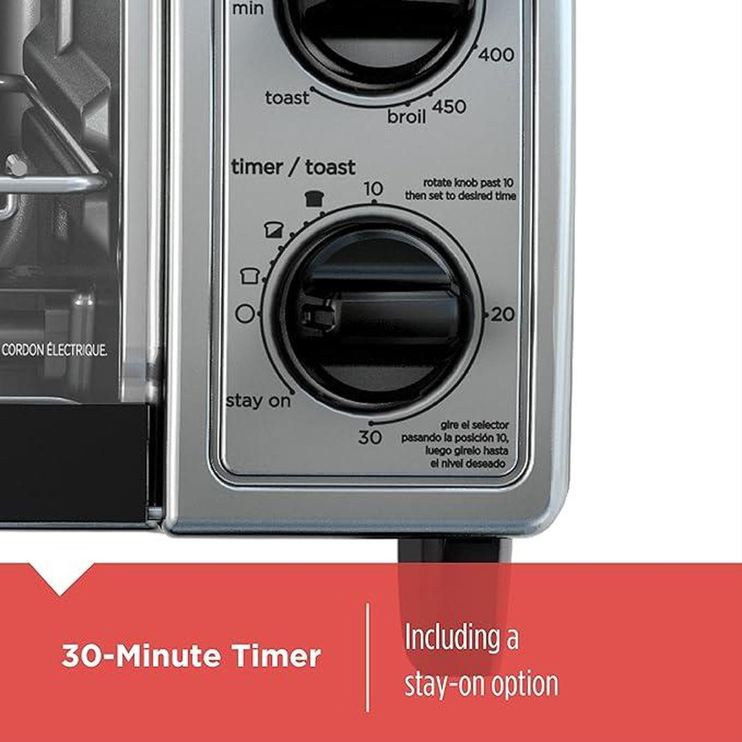 BLACK+DECKER 4-Slice Toaster Oven with Easy Controls, Stainless Steel