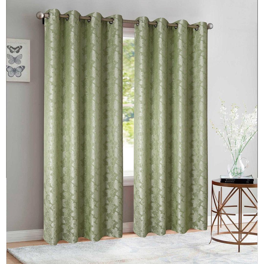 Jolene Sage Green Floral Jacquard Grommet Panel - 54x84 Inches