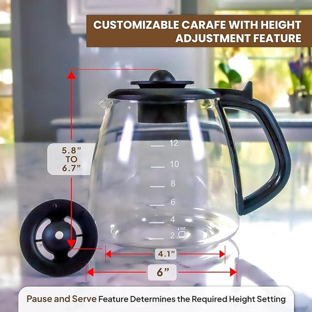 Universal 12-Cup Coffee Replacement Carafe - Heat-Resistant DURAN Glass - Easy to Clean